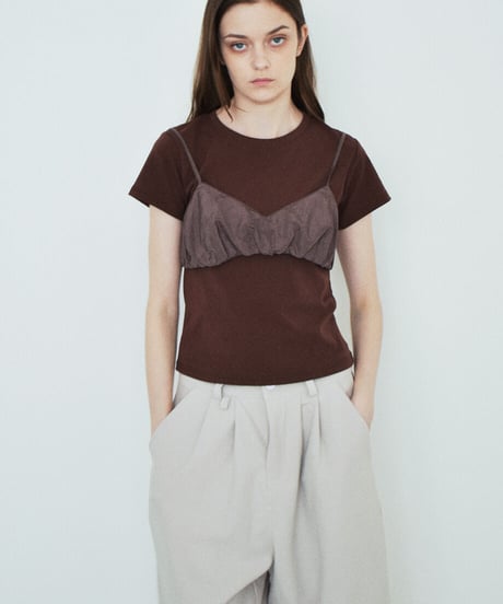 nh-tops-02623　コンパクト フィット Tシャツ　ホワイト　ブラウン