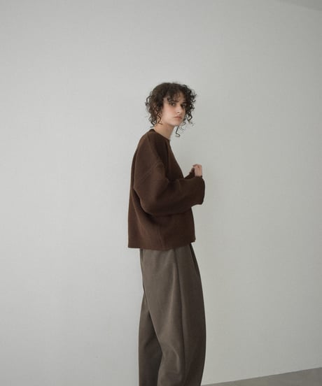 knit-02353　ワイドカフス スリーブ ニットプルオーバー　エクリュ　グレー　ダークグレー　ネイビー　ブラウン