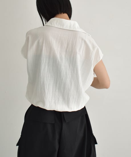 tops-02548　ドロストデザイン フレンチスリーブ シャツ　ホワイト　ベージュ　ブラック