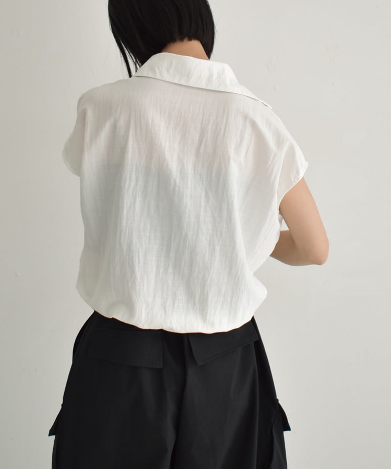 tops-02548 ドロストデザイン フレンチスリーブ シャツ ホワイト