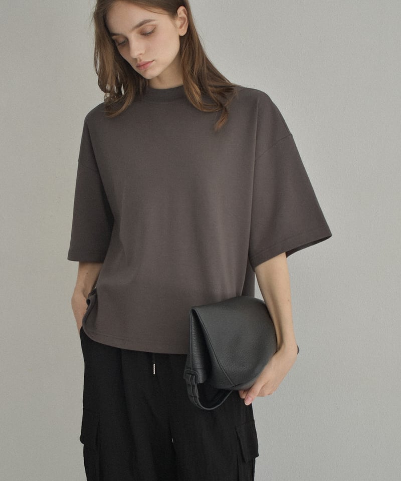 nh-tops-02566 ハーフスリーブ モックネック Tee エクリュ