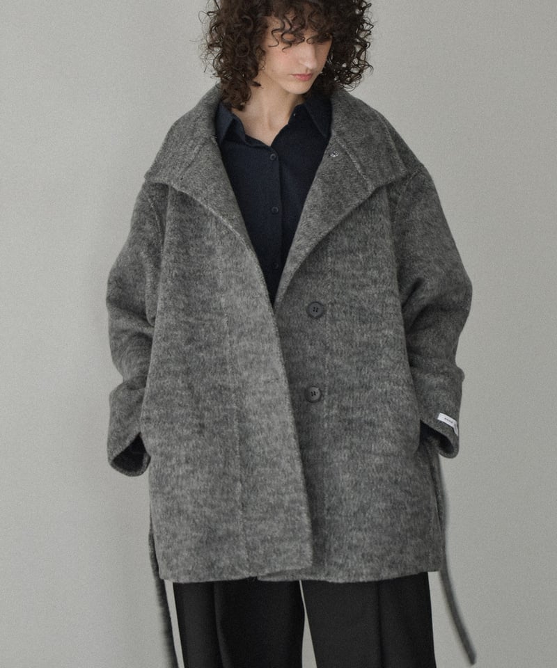 coat-02059 スタンドカラー ウール コート リバー仕立て グレー