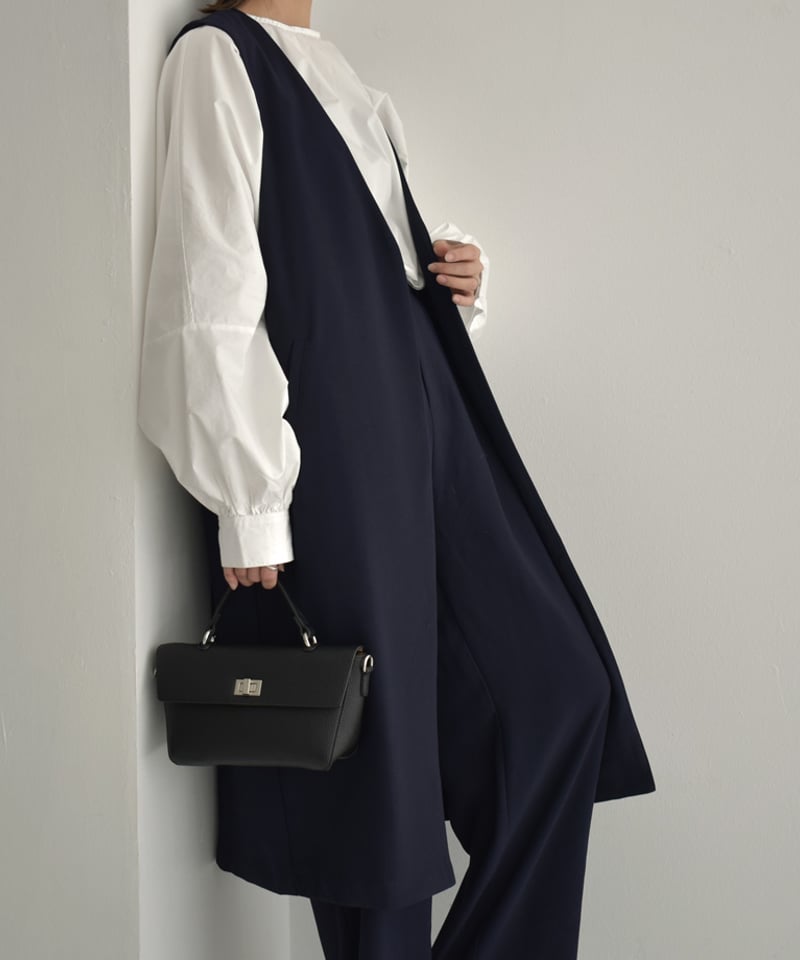 vest-07001 ロングジレ エクリュ ネイビー 《セットアップ可能》 | L