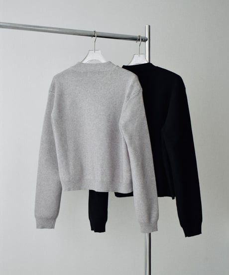 knit-02395　クルーネック ハイゲージニット カーディガン　グレー　ブラック