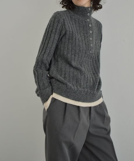 knit-02371　2way ハイネック レイヤードニット　グレー　ブラウン　ネイビー