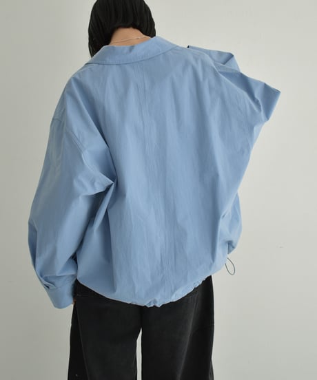 tops-02519　ドローストリングオーバーサイズシャツ　ホワイト　ブルー