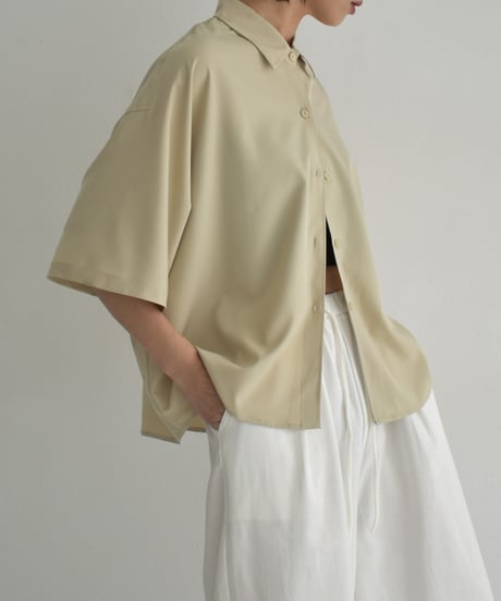 tops-02549　ハーフスリーブ オーバーシャツ　ベージュ　ホワイト　ブラウン