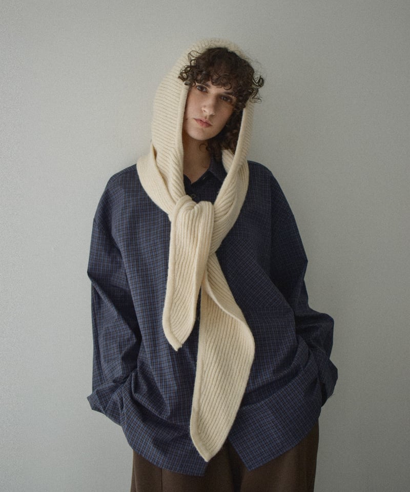 muffler-02024 ニット フード マフラー エクリュ グレー ブラウン