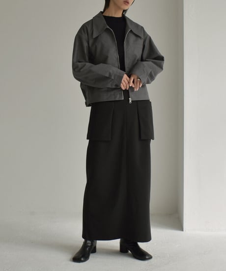 outer-02064　 ジップ ショート ジャケット　グレー　ブラック
