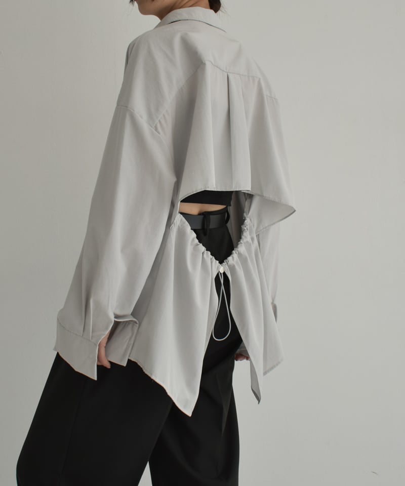 tops-02484 バックドロスト オーバーシャツ ライトカーキ グレー