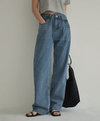 bottoms-02232　ウエストデザイン ストレートデニム ウォッシュブルー