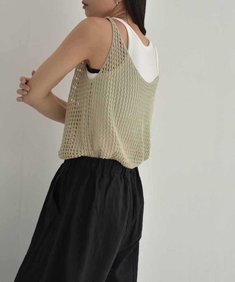 nh-tops-02469 メッシュタンクトップ ライトカーキ ブラック | L nh-tops-02469 メッシュタンクトップ ライトカーキ ブラック | L