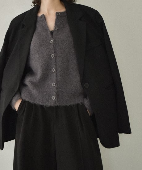 knit-02352　クルーネックニットカーディガン　ライトグレー　チャコール