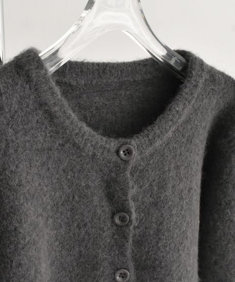knit-02352　クルーネックニットカーディガン　ライトグレー　チャコール