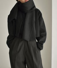 coat-13008　ストール付き　ウール ショートコート　モカ　ブラック