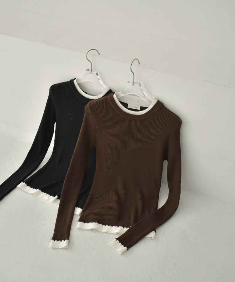 knit-02296 レイヤードライク バイカラーニット トップス knit-02296 レイヤードライク バイカラーニット トップス