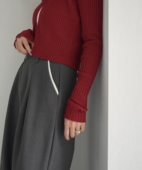 knit-02295　リブ ワンボタン カーディガン　オフホワイト　ブラウン　レッド　チャコール