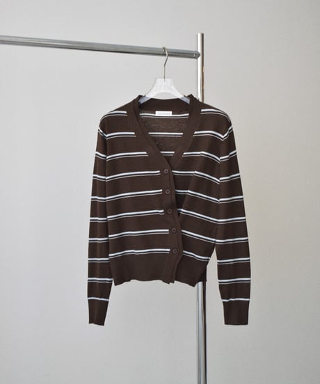 nh-knit-02393　ボーダー ニット カーディガン　ブラウン×ライトブルー