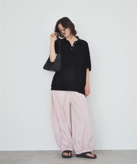 knit-02382　リネン混 ポロカラー ニット プルオーバー　エクリュ　ブラック