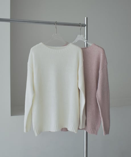 knit-02377　ルーズ シアーニット　オフホワイト　ダスティピンク