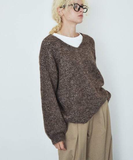 knit-02396　Vネック ボリューム ニット プルオーバー　ピンク　ベージュ　ブラウン　グレー