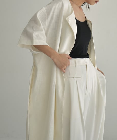 【STUDIO ENUL】onepiece-14001　リネン ガウンドレス　アイボリー　ブラック