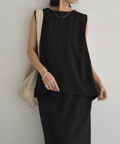 tops-12013　ショルダータック ノースリーブ トップス 《セットアップ可能》　モカベージュ　ブラック