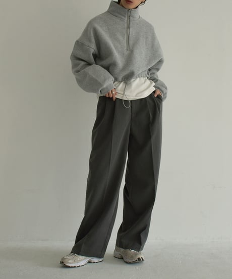 tops-02450　裏起毛クロップドハーフジップスウェット　グレー　チャコール　ブラック