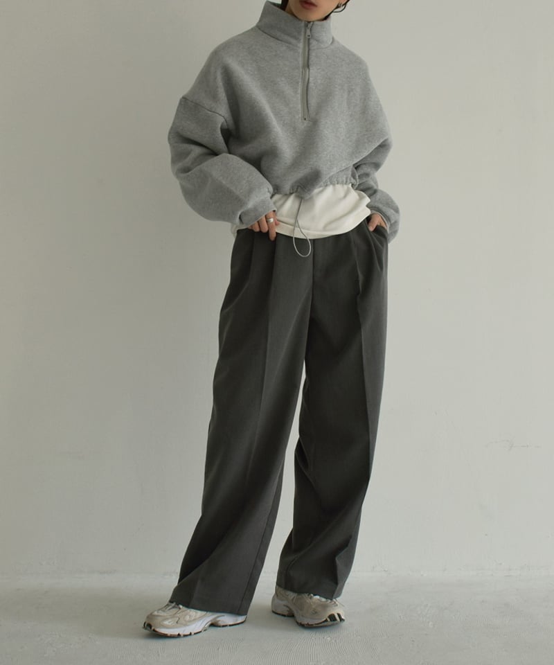 tops-02450 裏起毛クロップドハーフジップスウェット グレー tops-02450 裏起毛クロップドハーフジップスウェット グレー