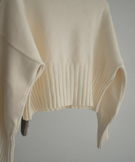 knit-02311　ウエスト リブデザイン クロップド ニット　エクリュ　モカベージュ　ブラック