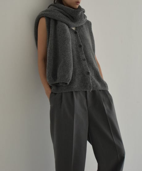 knit-02245　ボリュームスリーブ ショートボレロ　ニットベストセット　エクリュ　グレー　ブラック
