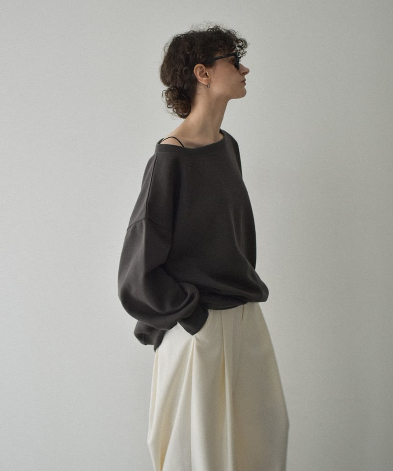 値下げGlossy クロップドオフショルダーグレーXS tops-02509 オフショルダー big プルオーバー ホワイト グレー