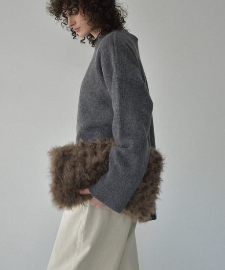 knit-02353　ワイドカフス スリーブ ニットプルオーバー　エクリュ　グレー　ダークグレー　ネイビー　ブラウン