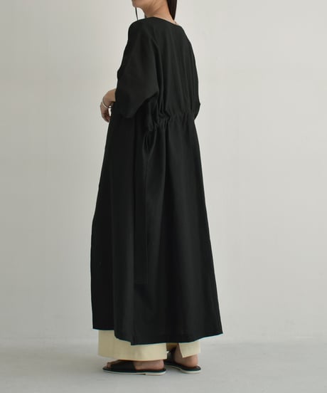 【STUDIO ENUL】onepiece-14001　リネン ガウンドレス　アイボリー　ブラック
