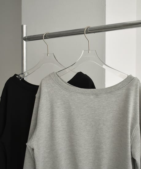 tops-02466　ボートネックショートスウェット　グレー　ブラック