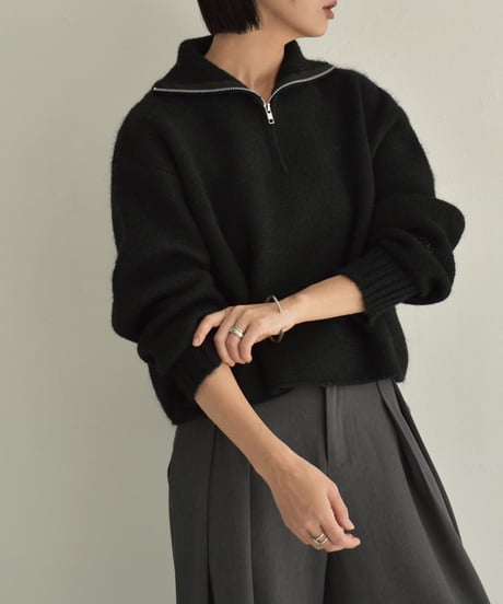 knit-02312　ハーフジップ ニット プルオーバー　グレー　ブラウン　ブラック