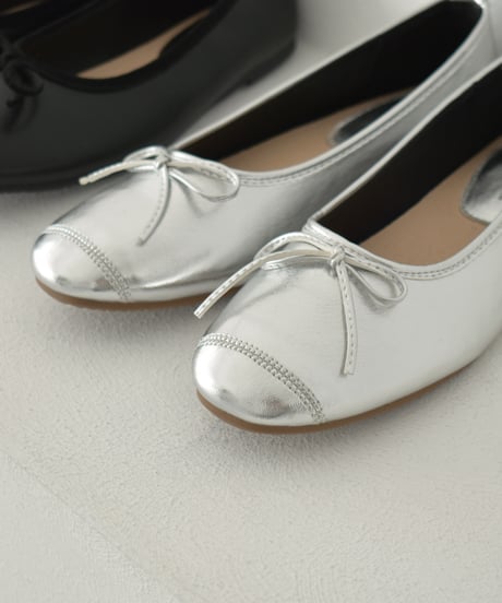 shoes-02172　フラットパンプス　シルバー　ブラック