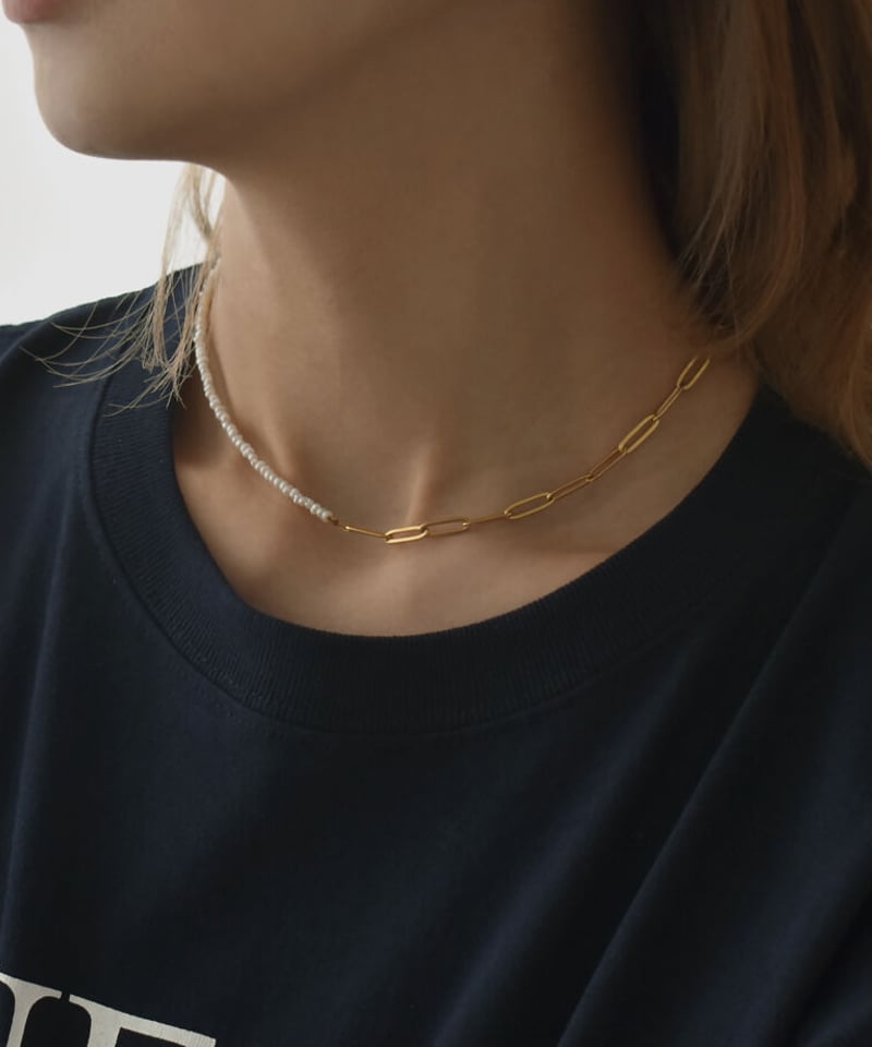 mb-necklace2-02051 バロック淡水パール×チェーンコンビネックレス