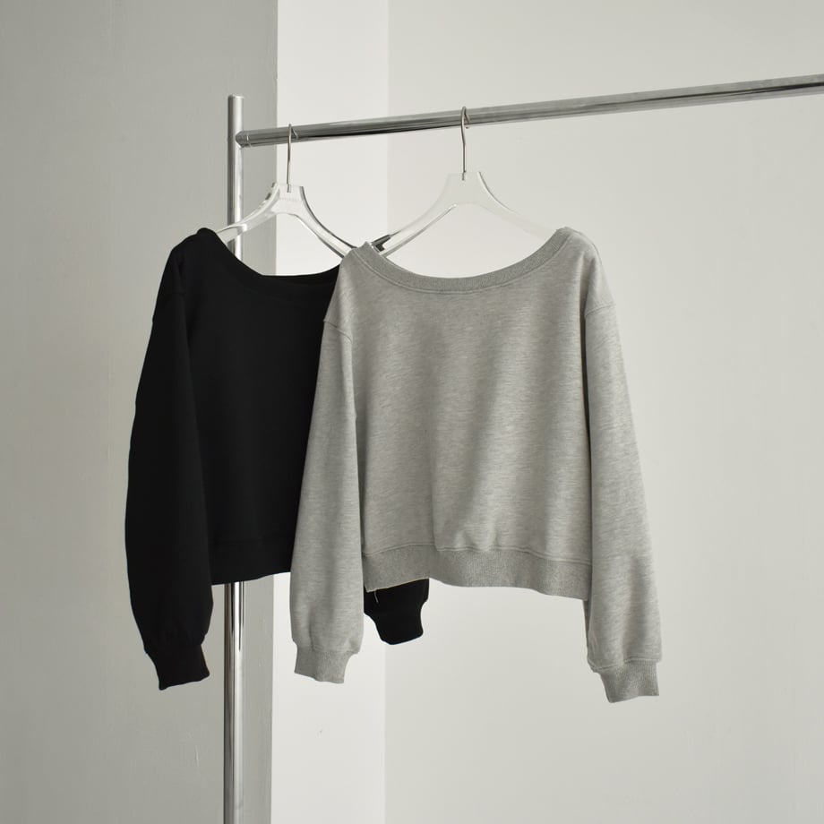 tops-02466 ボートネックショートスウェット グレー ブラック