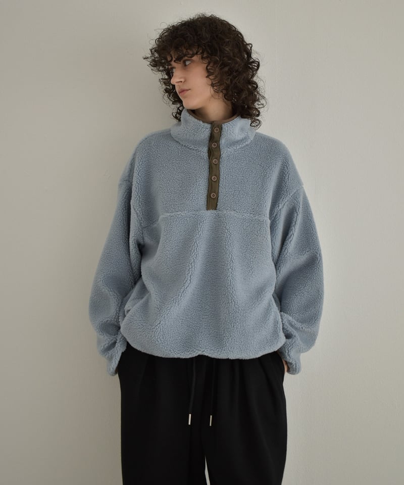 SALE　まとめ売り　トップス　FREEサイズ　ボトムス　LLサイズ tops-02579 ハーフボタン ボアトップス ブルー グレー | L a v i s h