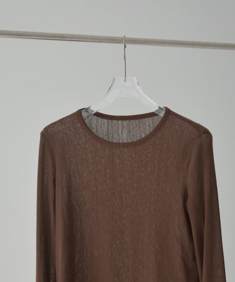 nh-tops-02569　ロングスリーブ シアーカットソー　エクリュ　グレー　ブラウン　ブラック