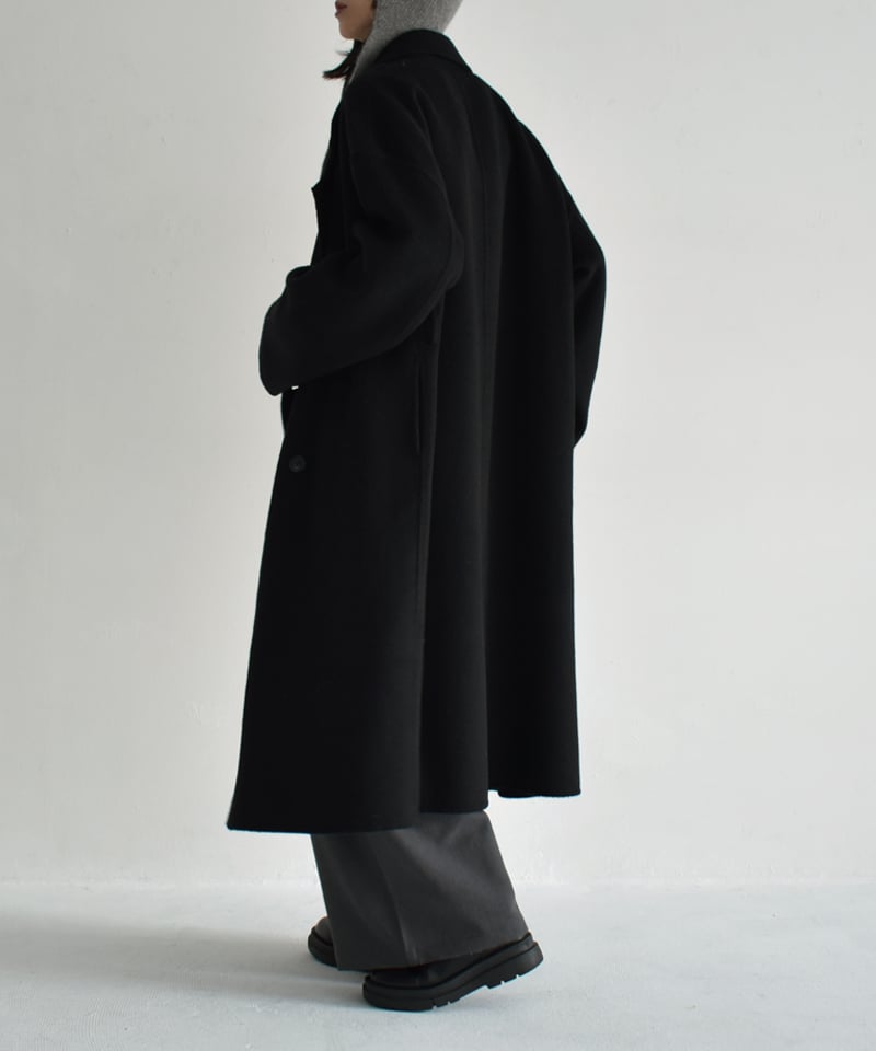 coat-02054 シャギー ウールコート リバー仕立て グレー ブラック | L