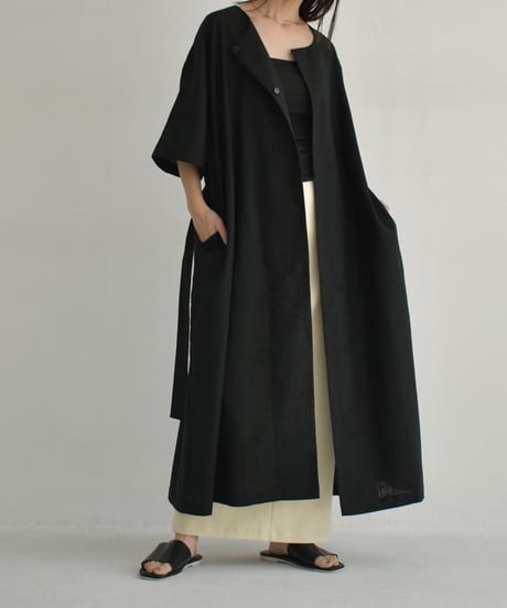 【STUDIO ENUL】onepiece-14001　リネン ガウンドレス　アイボリー　ブラック