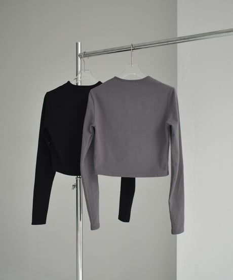 nh-tops-02446　クルーネック コンパクト ロングTシャツ　チャコール　ブラック