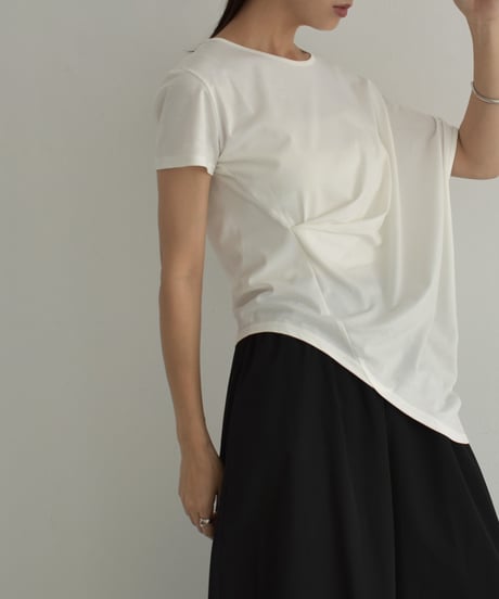 nh-tops-02494　アシンメトリー デザイン TEE　ホワイト　ブラック