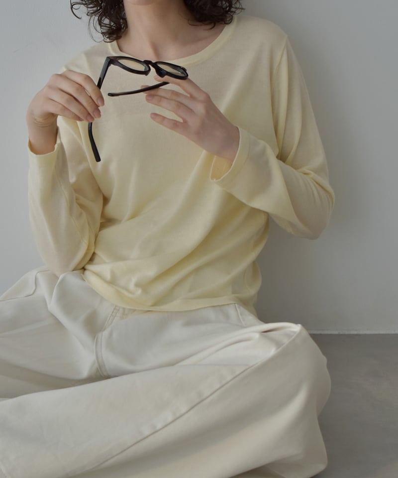 m_nashi37エクリュ38まとめ割 nh-knit-02337 クルーネック シアーニット エクリュ クリーム イエロー