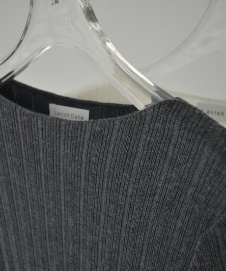 knit-02301　ボートネック ランダム リブ ニット　オフホワイト　チャコール
