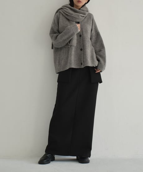 knit-02293　マフラー付き　ニットカーディガン　ブラウン　グレー　ブラック