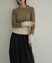 tops-02457　バイカラー フェイク レイヤード トップス　カーキ　ブラック