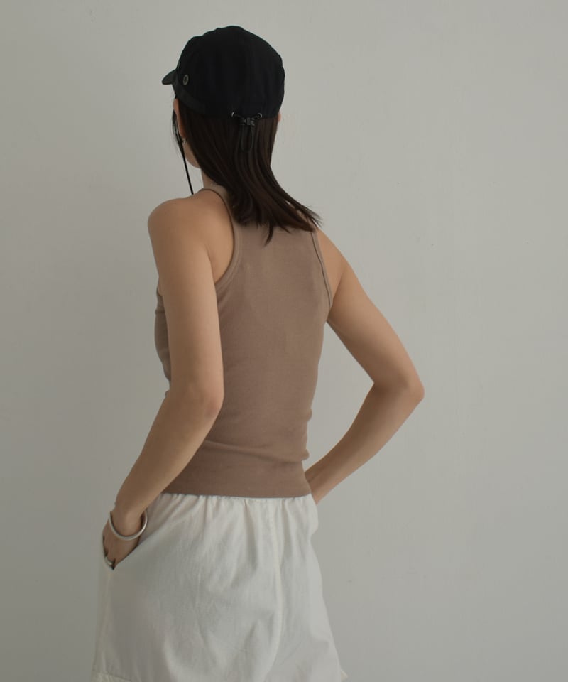 nh-tops-02473 リブタンクトップ ホワイト モカ チャコール